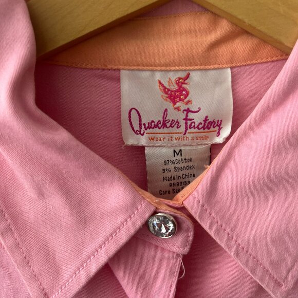 Quacker Factory Button Front Top Womens Medium Pink Collared VTG Rhinestones - Picture 3 of 5